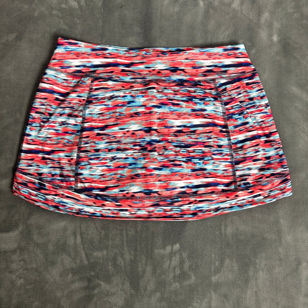 Tek Gear DryTek Womens Athletic Skort Large Red Blue Abstract Space Dye Print